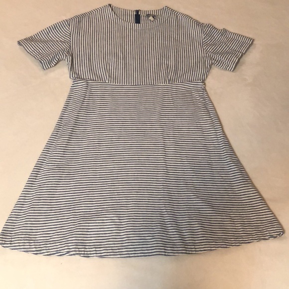 Super flattering, easy, navy stripe linen blend short sleeve dress by Lands End - Picture 6 of 16